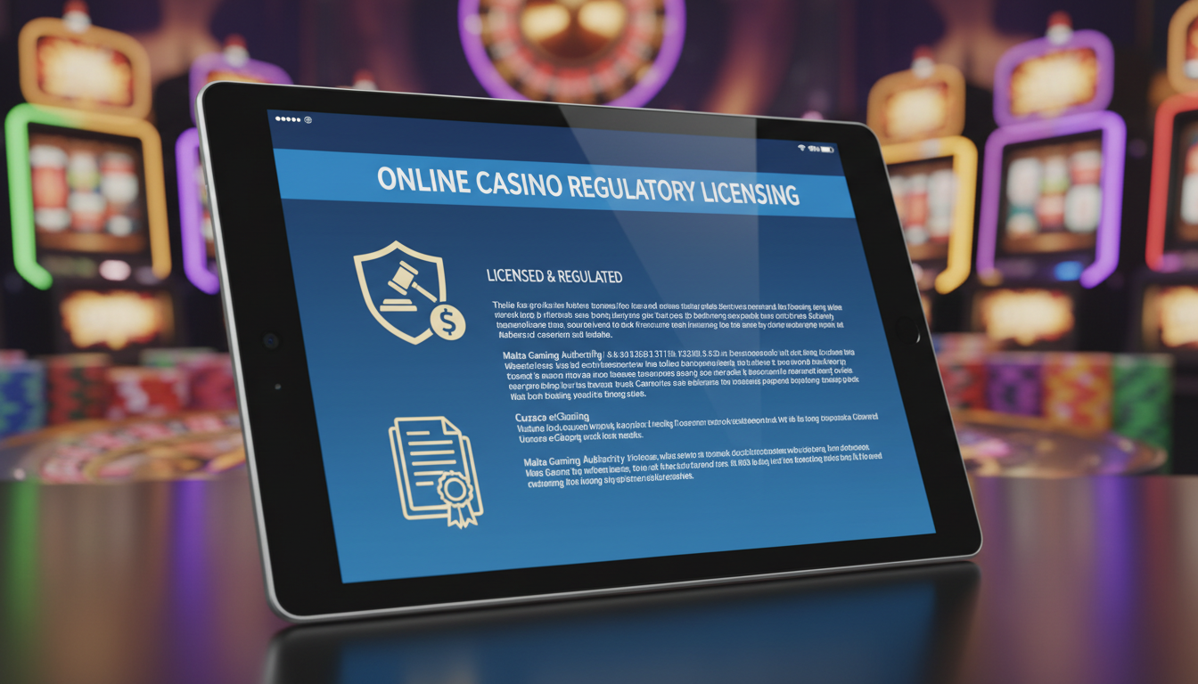 Interfejs kasyna online na tablecie z widoczną licencją